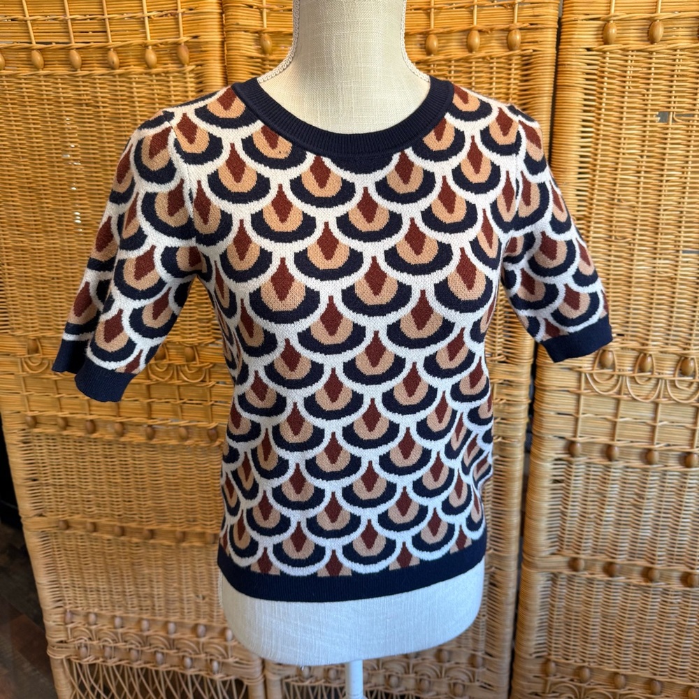 Christian Siriano Geometric Scallop Knit Top - Size XS - Retro